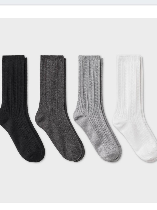 Auden Accessories - Auden Women's Ribbed Crew Socks 4-Pack - Black, Charcoal, Light Gray, White